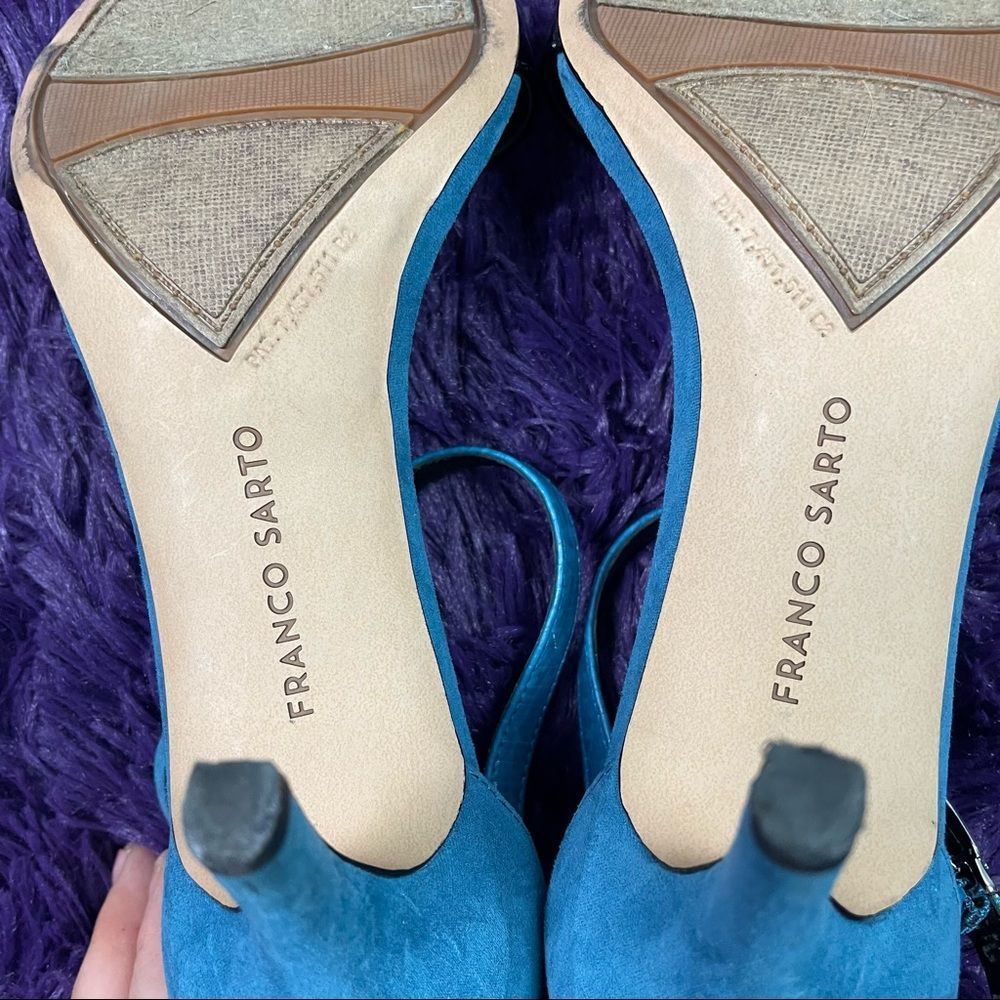 Franco Sarto Double Ankle Strap Stiletto Heel Blue Suede & Black Patent Leather - Picture 8 of 8